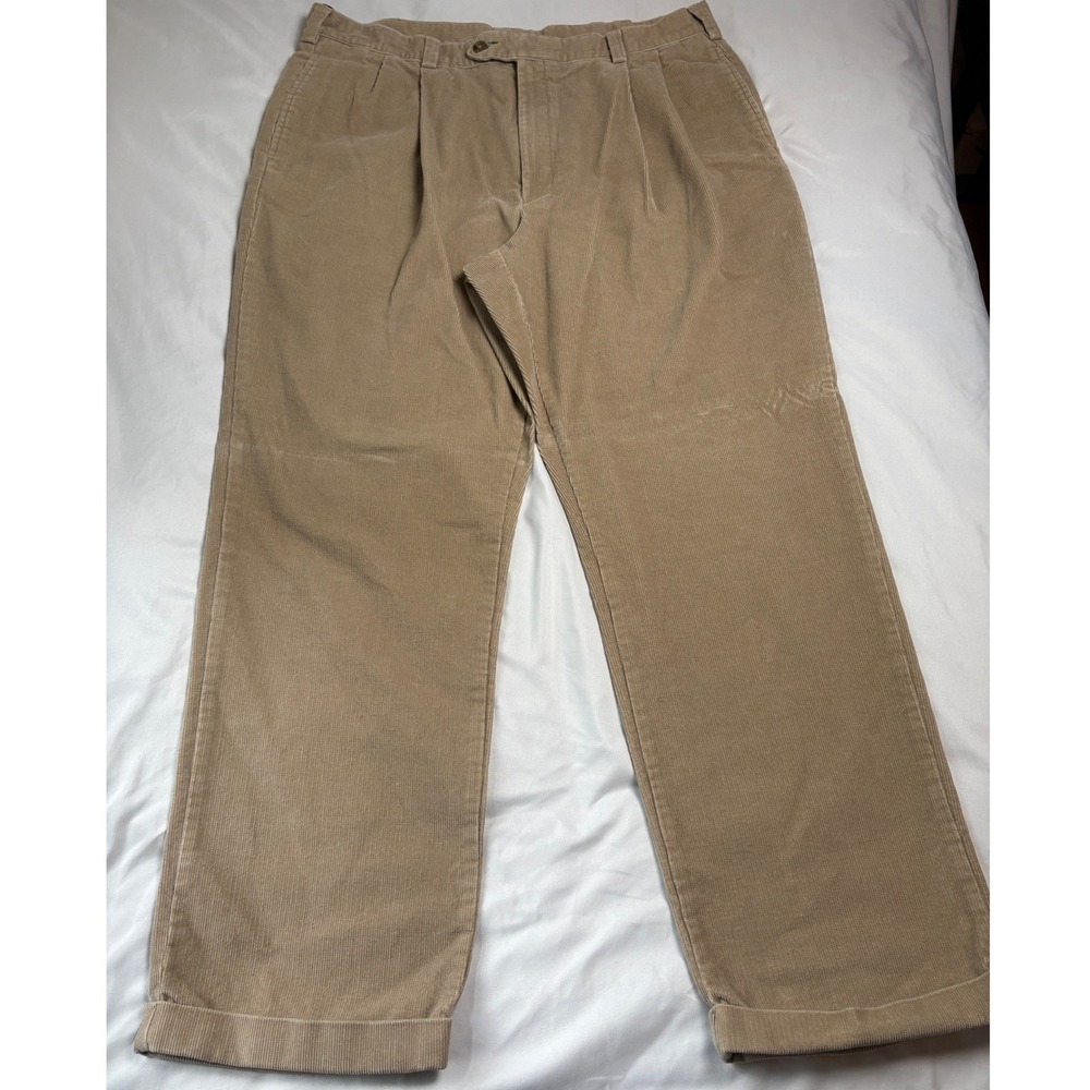 Tommy Hilfiger Corduroy Pants Mens 38x30 Tan Excellent Pleated Cuffed Wide Leg